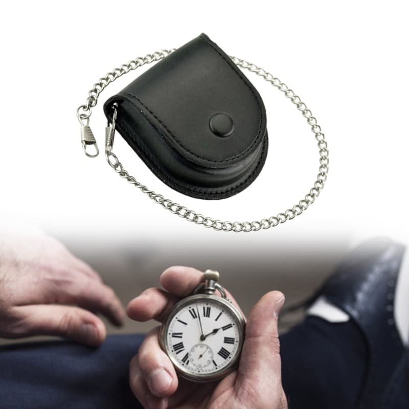 Li * Relógio Bolso Antigo Clássico Estojo Transporte Couro PU Corrente Para Entusiastas Cole