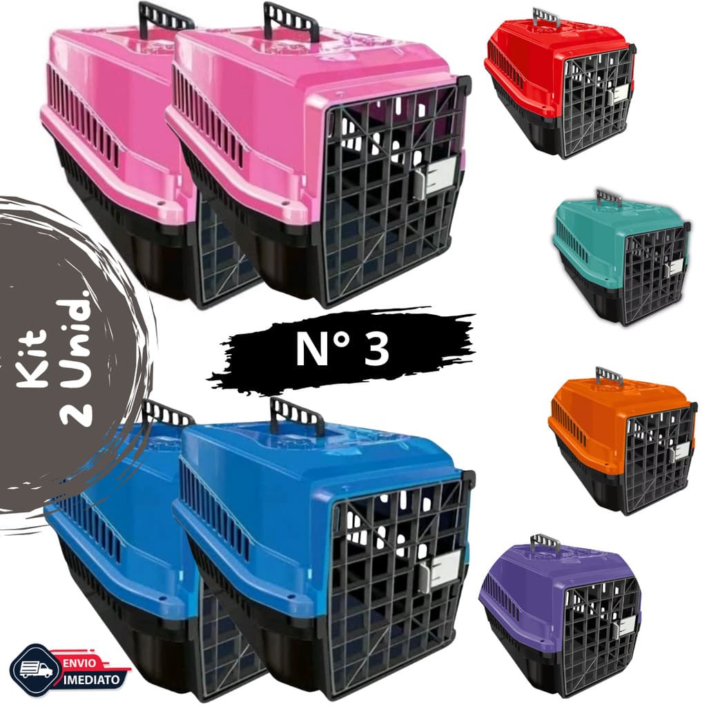 Kit 2 Caixa de Transporte  Nº3 Pet Gatos Coelho Cão Aves 8 Kg
