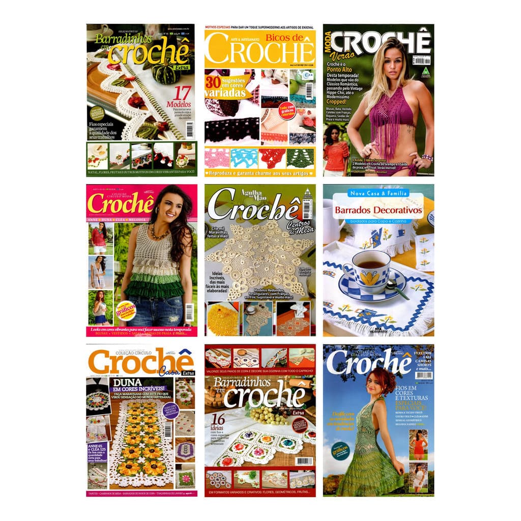 Kit 5 Revistas Bordados Crochê Bicos Barrados Moda