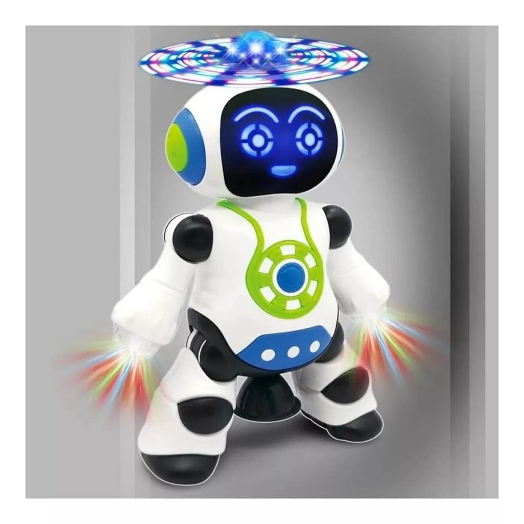 Brinquedo Robô Dançarino Gira 360 Graus Robot Som e Luz Led Música Criança