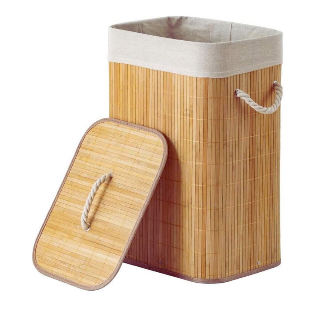 Cesto de Roupa Suja Bambu Com Tampa e Alças Organizador Multiuso 60 LITROS