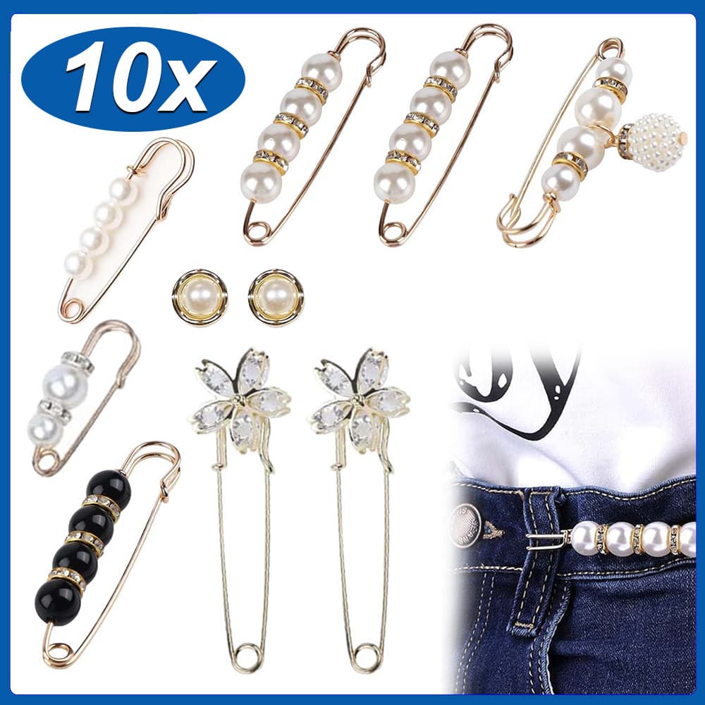 Conjunto de broche de 10 peças - alfinete de cintura ajustável, prendedor de roupa à prova de rasgos para calças e vesti