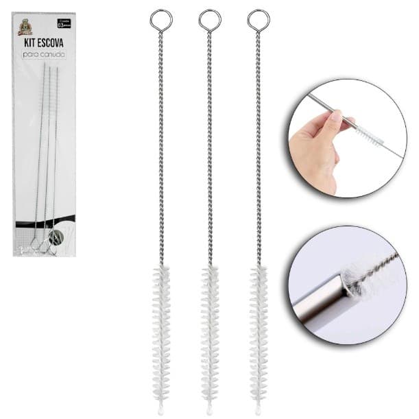 Escova Higiênica Para Limpeza de Canudos Com 3 Peças 20CM - BC24192