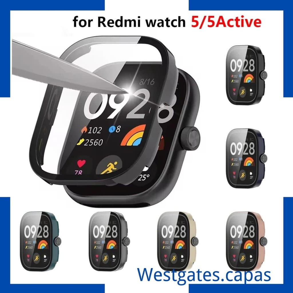 Capa para PC e Vidro para Xiaomi Redmi Watch 5, Proteção de Tela Active Lite, Filme Anti-Scratch, Capa Protetora Bumper