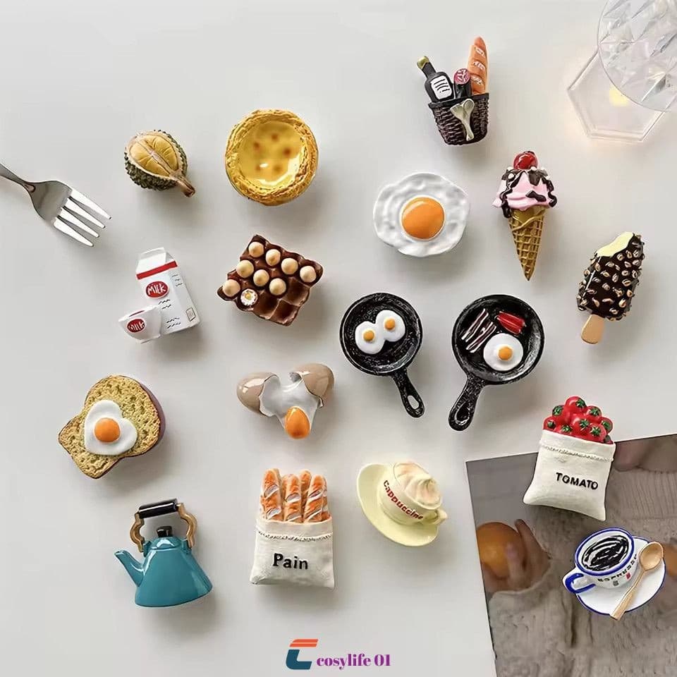 Ímãs De Geladeira De Alimentos De Simulação Adesivos Magnéticos De Geladeira Ovo De Resina Decoração De Casa Ímãs 