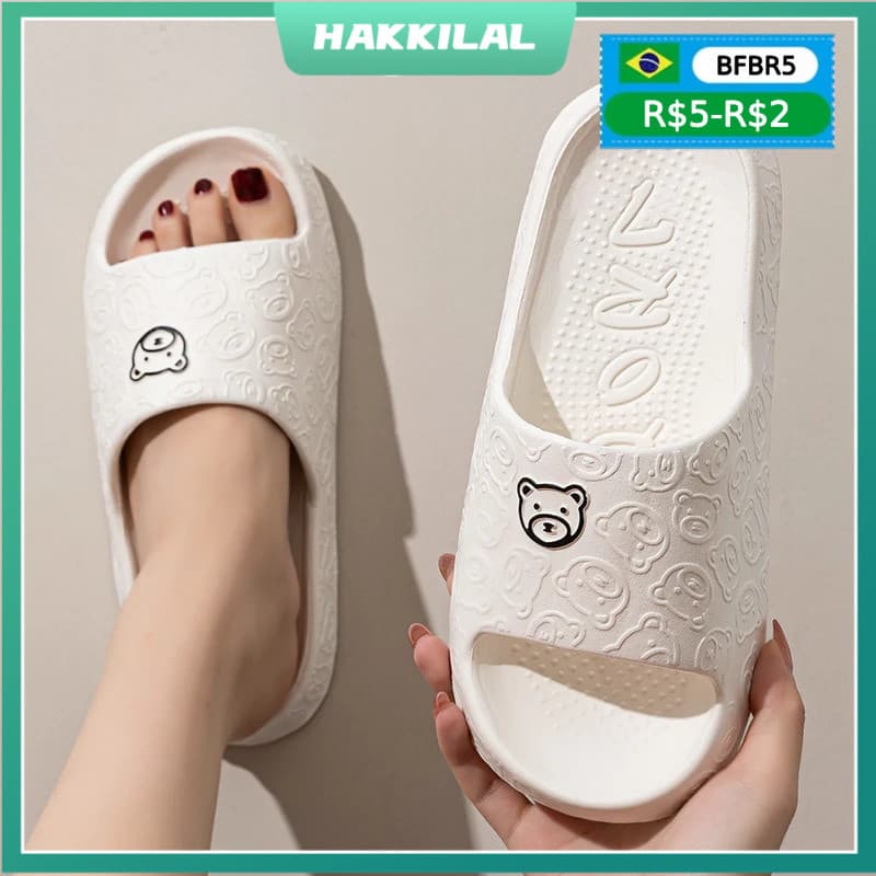 Sandálias Femininas de Urso Fofo para Mulheres de Verão para Interior, Macias, Antiderrapantes, Confortáveis para Banhei