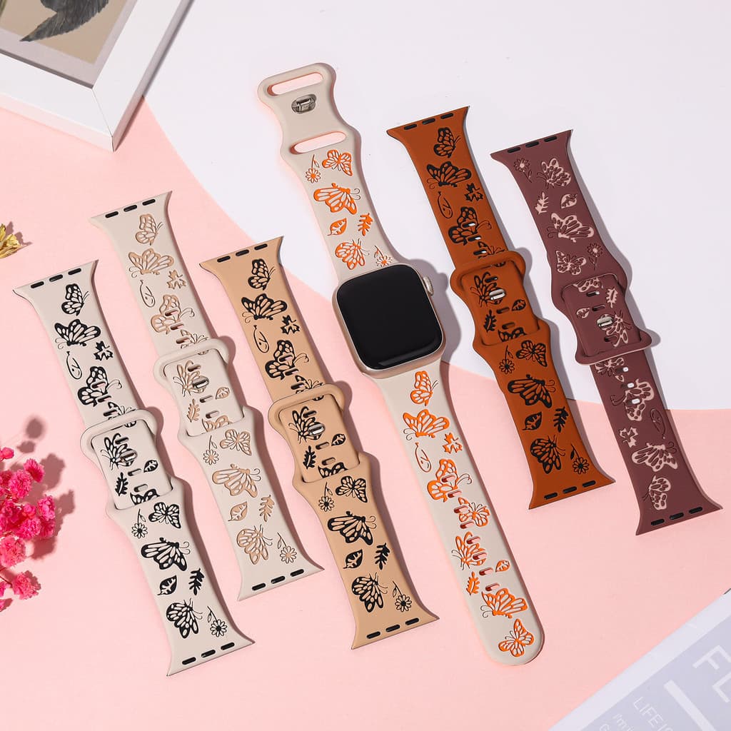 Pulseira de Silicone Butterfly para Apple Watch iwatch 45 44 42 49 41 40 38mm Ultra 3 2 Series 11 9 8 7 6 5 4 SE 3 2