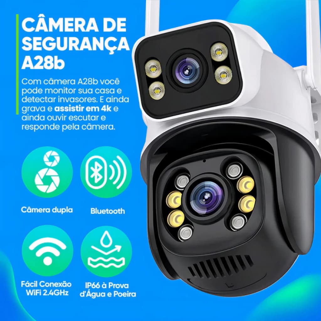 Câmera de Segurança A28B WiFi Dual 1080P 3MP Dupla WiFi para Alarme De Detecção De Segurança