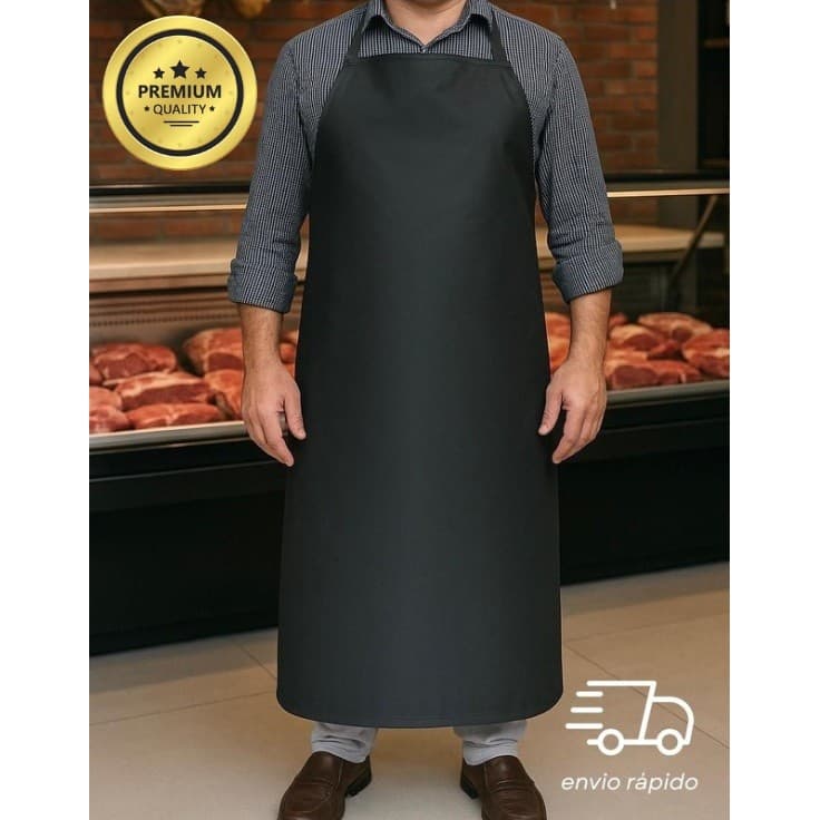 Avental PVC Profissional Impermeável Ajustável Preto Branco Churrasco Cozinha