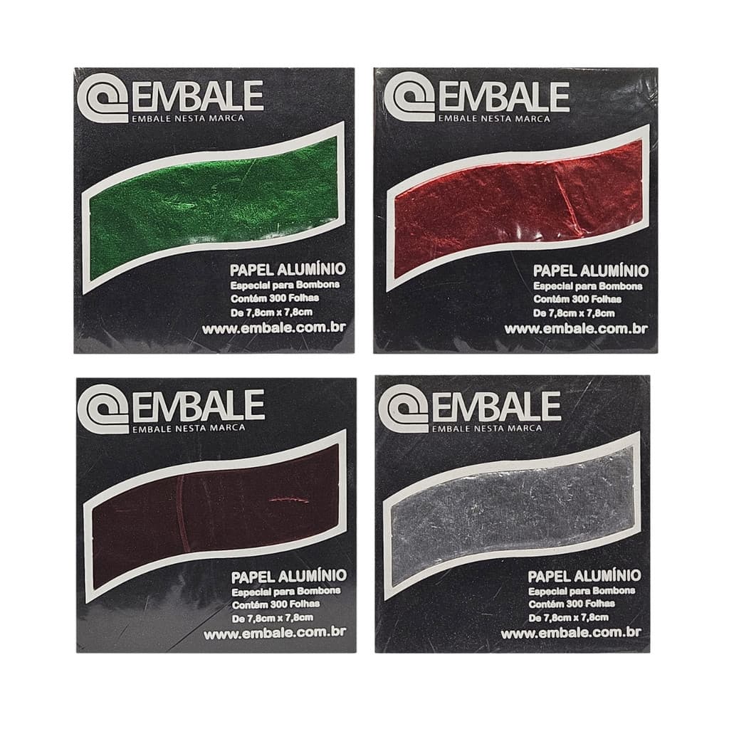 Papel chumbo 7,8x7,8cm para mini bombom 300fls  4 cores prata,marrom,vermelho,verde embale