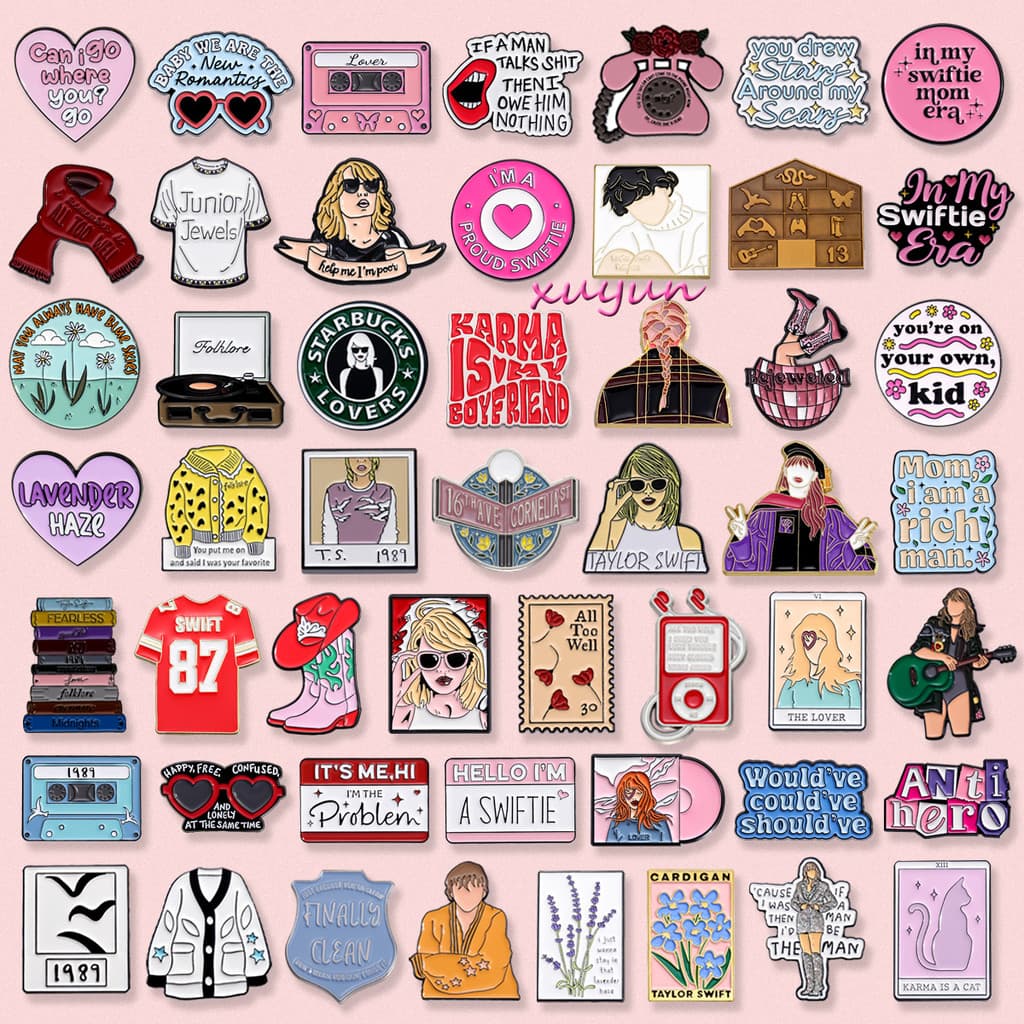 100 Estilos Cantor Taylor Swift Esmalte Broches Letras De Música Álbum Emblemas De Metal Concerto Lembrança Pinos Acessó