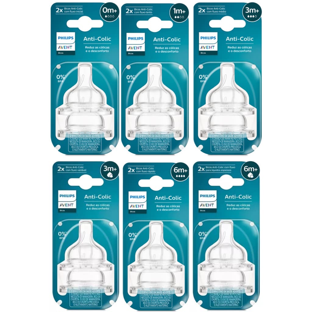 Bico Para Mamadeira Anticolic Classic Avent Philips Todos Tamanhos Numerações Embalagem Dupla