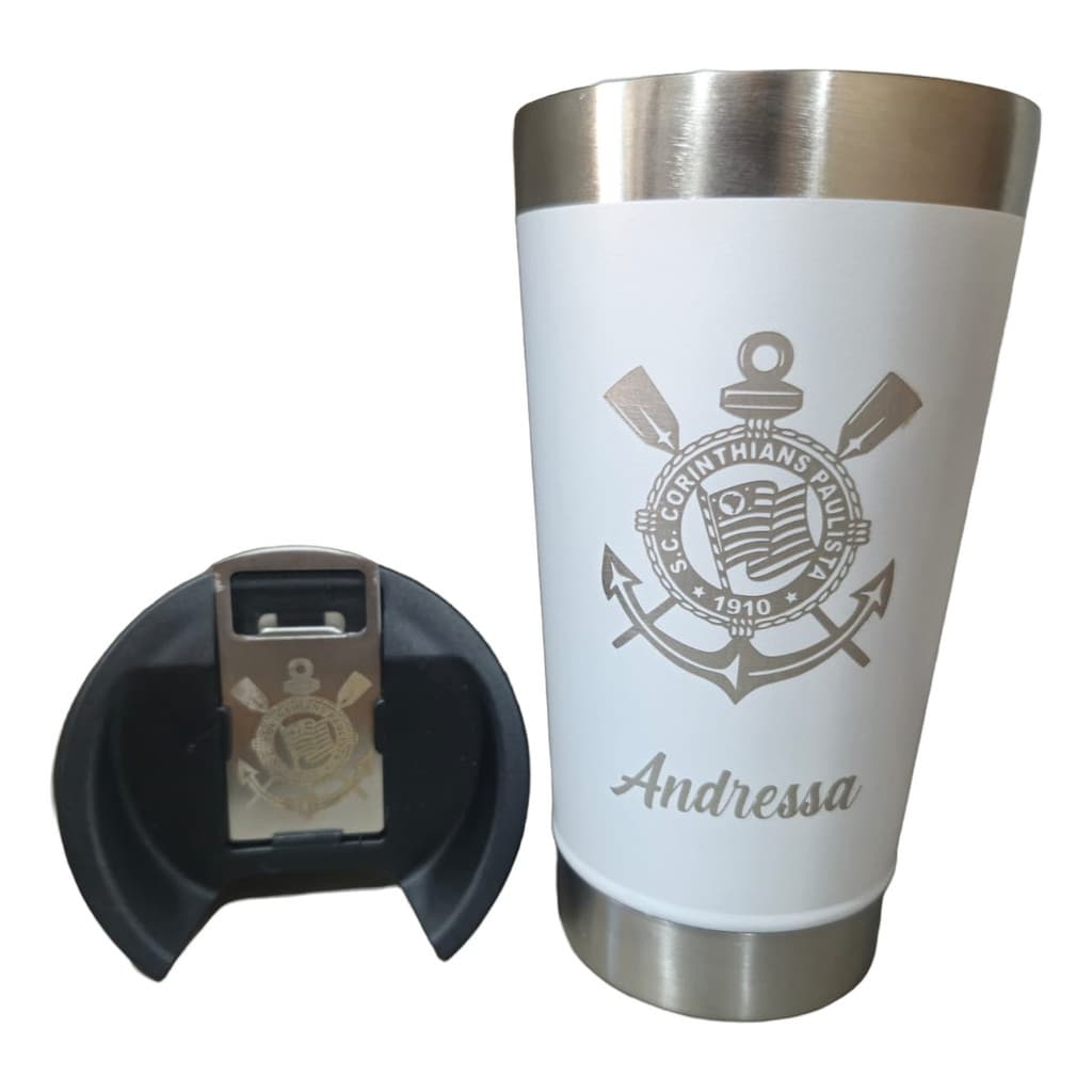 Copo Térmico C/ Tampa E Abridor Personalizado Vai Corinthias