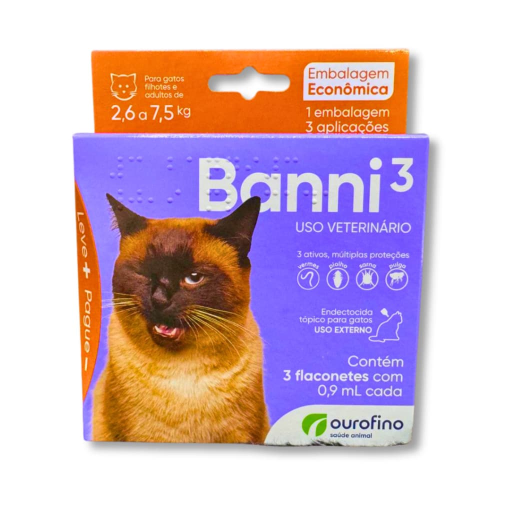 Antipulgas Vermifugo Para Gatos Banni C/ 3 Flaconetes Liquido Uso Externo