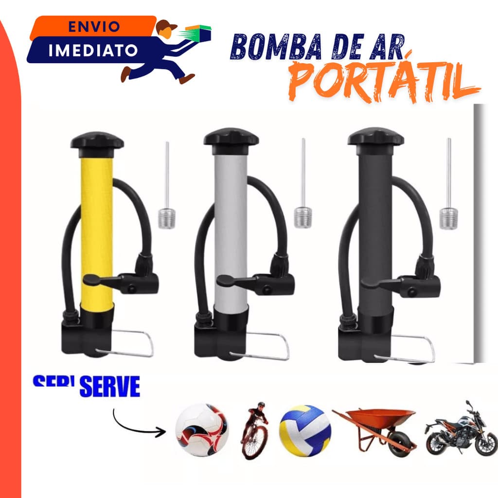 KIT 02 UN bombas Mini Bomba de Ar Vertical Manual Portátil Bicicleta Bola Boia Moto Piscina