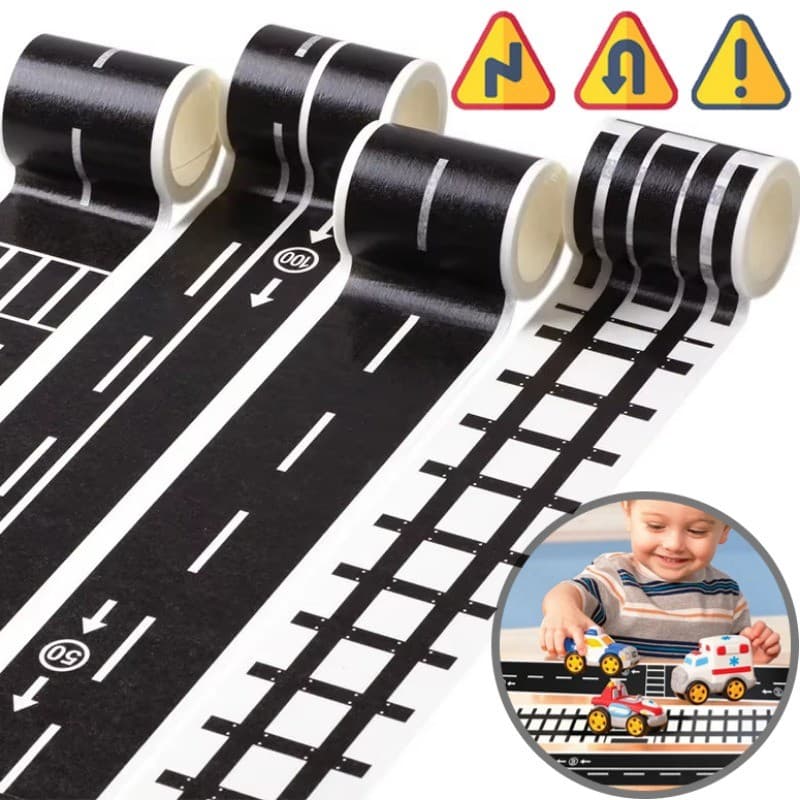 5M/Rolo Tráfego Ferroviário Pista Cena Fita Adesiva Adesivo Crianças Transporte Tema Presentes De Aniversário