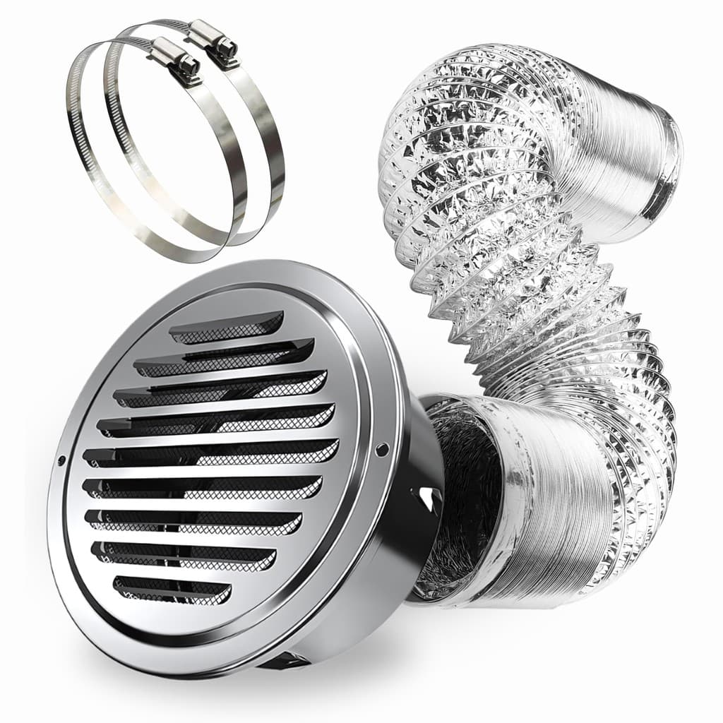 Grade Ventilação Redonda 100mm Inox Tela Anti Mosquito Duto Flexivel 5 Metros + 2 Abraçadeiras