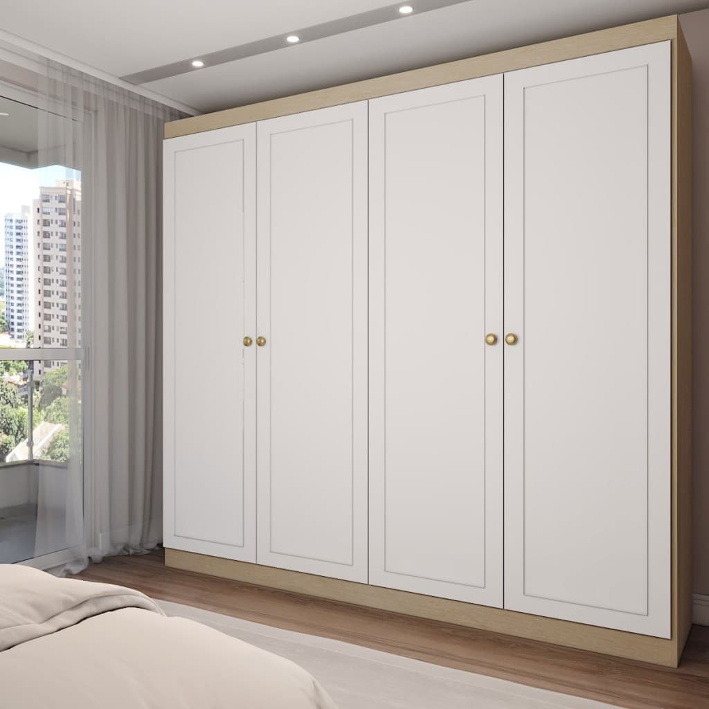 Guarda-Roupa Casal 4 Portas Americano Savana/Branco Fosco - Panorama Móveis