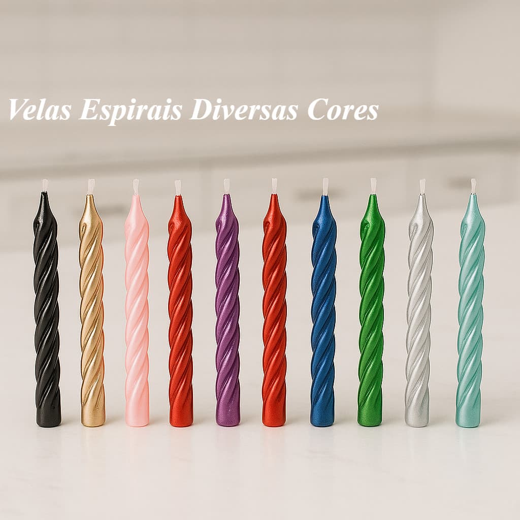 Velas Espirais Coloridas para Aniversário -KIT com 8 l 16 l 24 Unidades - Silver Plastic
