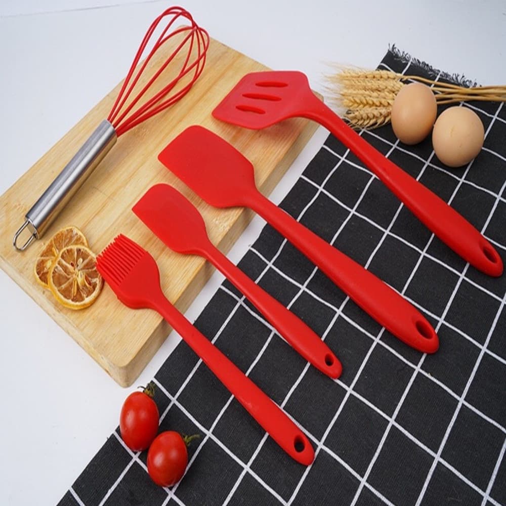 Kit 5 Peças Utensílios de Cozinha Silicone Colher Espátula Fue Espátula Pequena Pincel