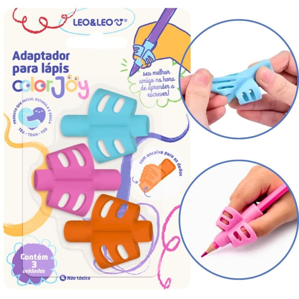Kit 3 Adaptador P/ Lápis Correção Da Escrita Apoio P/ Lapis de Escrever Autista Autismo Leo&leo