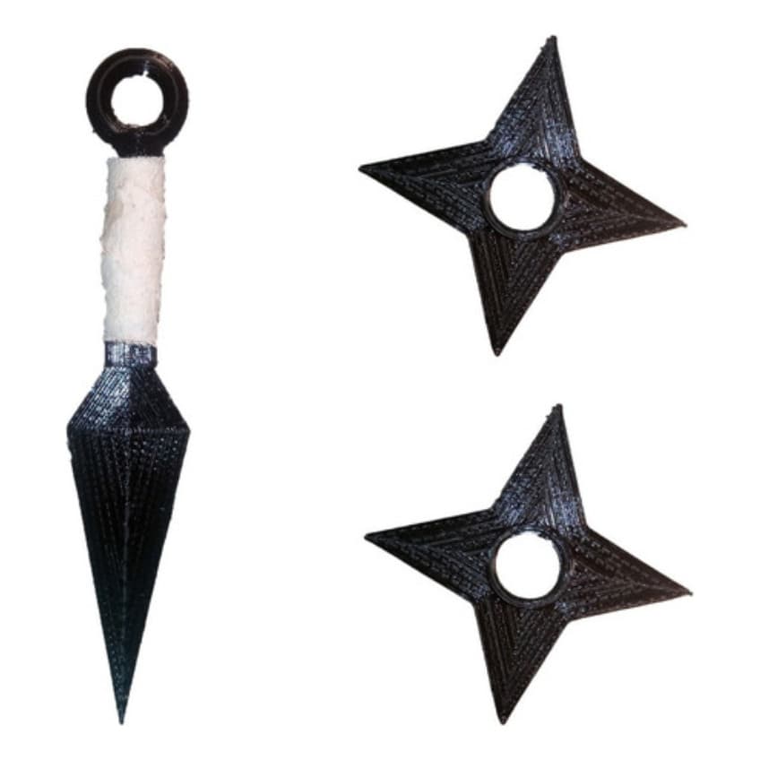 Kit Ninja Naruto Sasuke Kunai 25cm +2 Shuriken 9cm