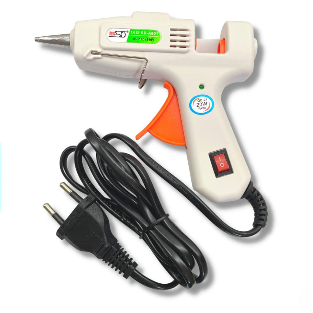 Pistola de Cola Quente Botão Liga e Desliga Bivolt Para Cola Fina 7mm Chinesinha Branca