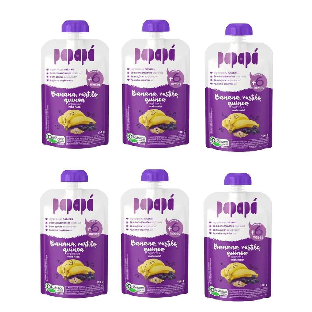 Kit 6x Papinha Orgânica Banana, Mirtilo E Quinoa 100g Papapá