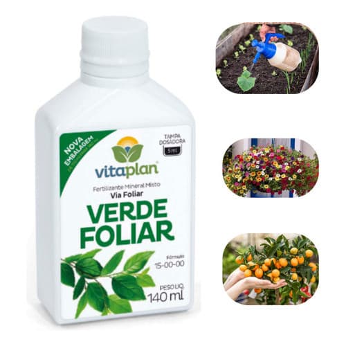 Fertilizante Adubo Liquido Verde Foliar 140ml Vitaplan Concentrado Flores Frutas Hortas Jardins
