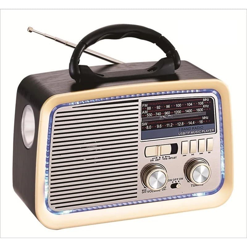 Rádio Portátil Retro Recarregável Am/fm Bluetooth Lanterna Cor Marrom
