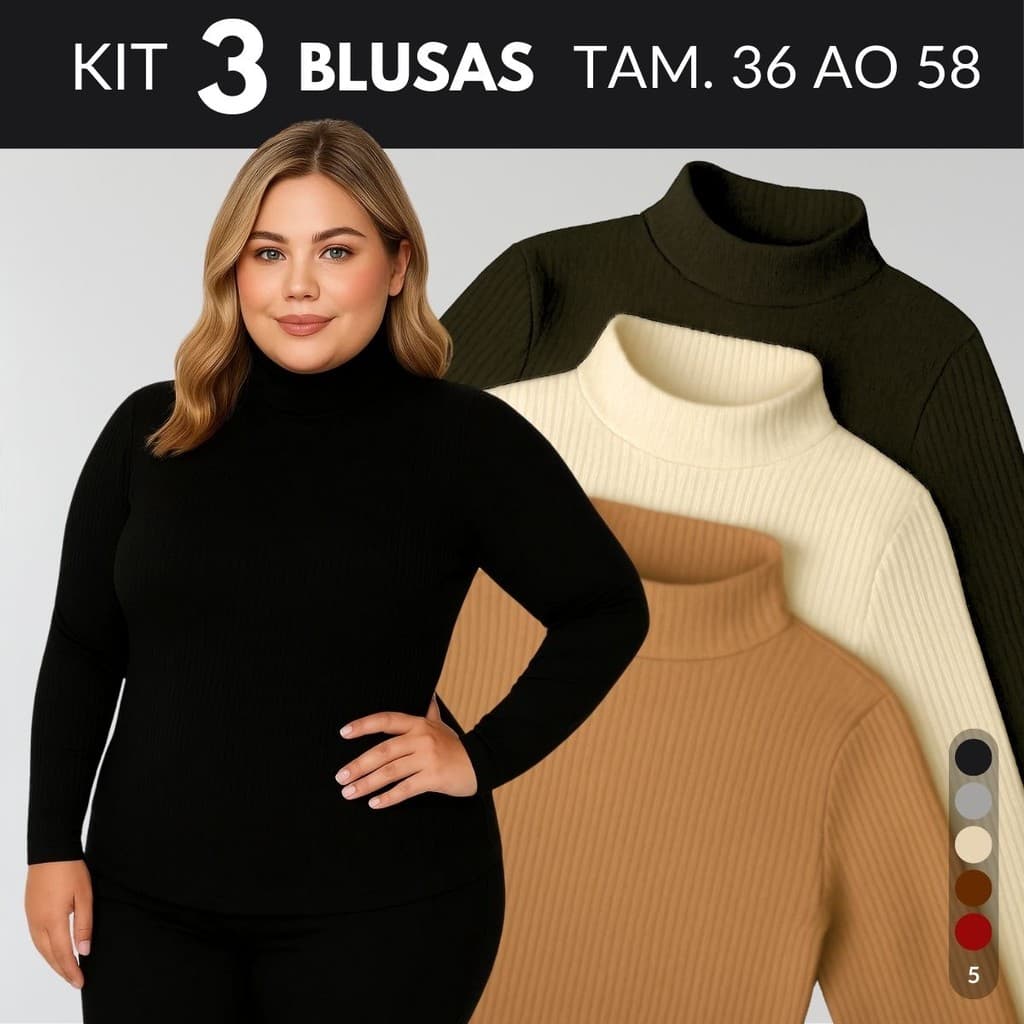 KIT 3 Blusa Termica Feminina Blusa De Frio Feminina Blusa Gola Alta Feminino Blusas Cacharrel