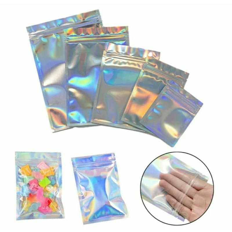 Saco Zip Holográfico Frente Transparente C/furo 50unidades