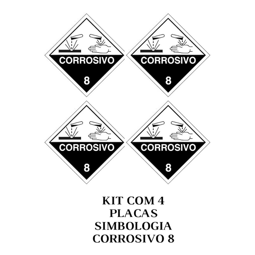 4 Placas de Sinalização 30x30cm Simbologia Segurança ONU Corrosivo 8