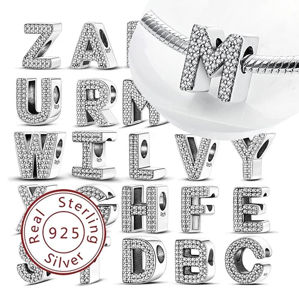 925 prata 26 letras Original diamante pingente contas para letras zircão pingente contas para pulseira jóias DIY