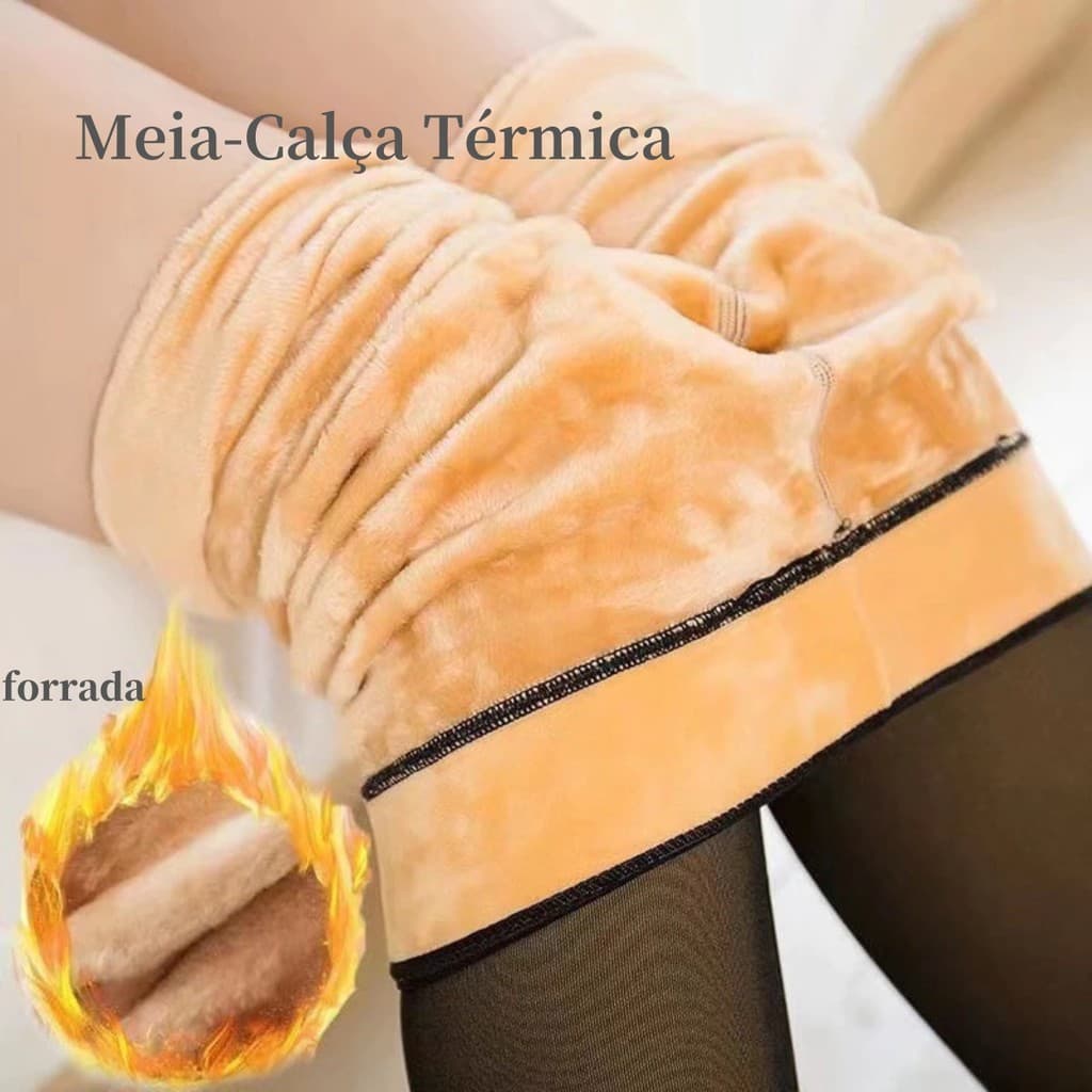 Meia-Calça Térmica Forrada Peluciada Translúcida De Lã Quente Feminina Para Inverno