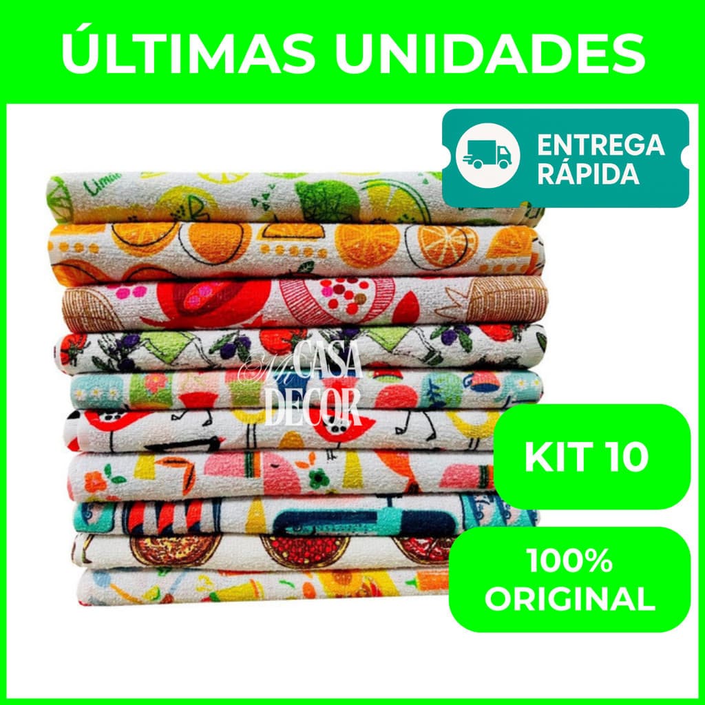 Camesa Kit 10 Panos De Prato Atoalhado Estampas Lindas Alta Absorção