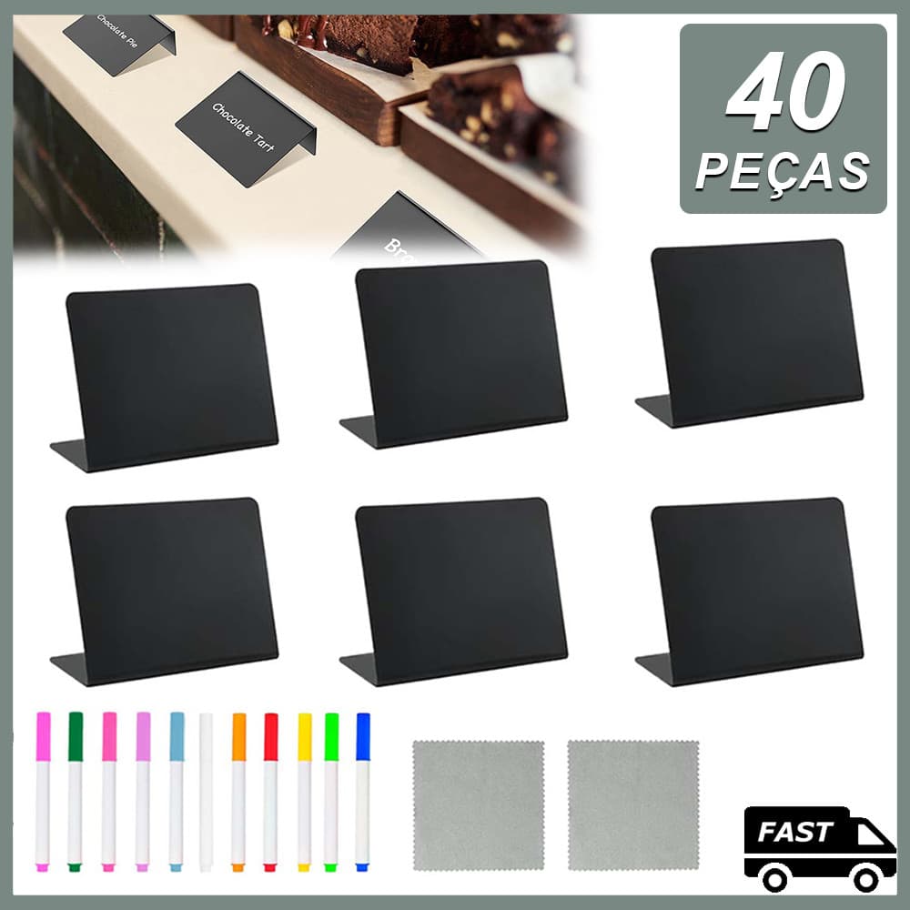 40 peças Mini Placa Lousa Giz Liquido Festas Balcão + 11 canetas 10cmX7.6cm