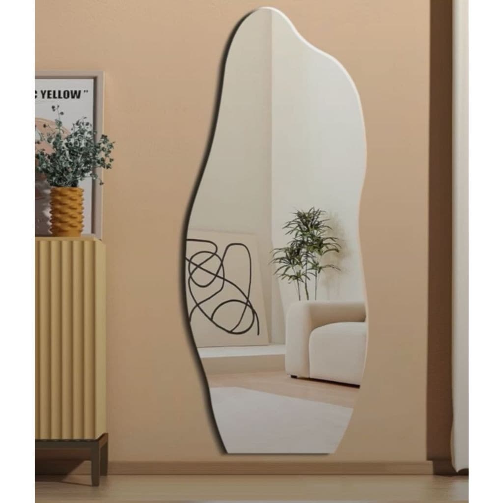Espelho Orgânico 120x50cm Lapidado com Suporte – Form, Grande, Moderno, Decorativo e Ideal p/ Banheiro ou Quarto