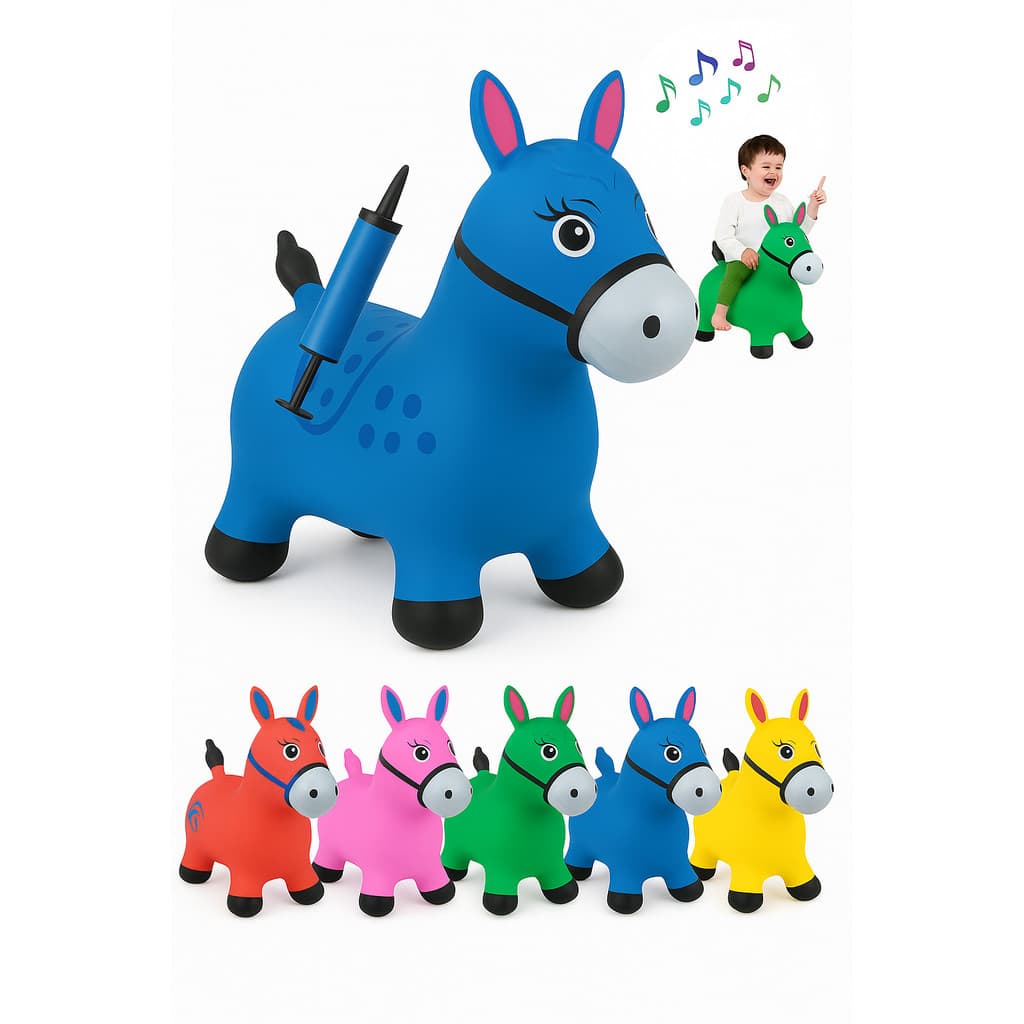 Cavalinho Upa Upa Inflável Infantil Bomba de Encher Brinquedo Pocoto Pula Pula Música e Luz LED 55cm