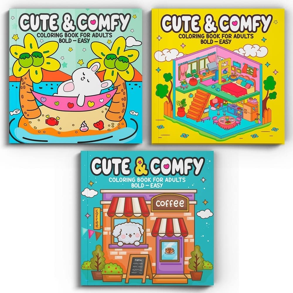 Coleção Cute & Comfy Coloring Book for Adults Especial - Kit com 3 Livros de Colorir