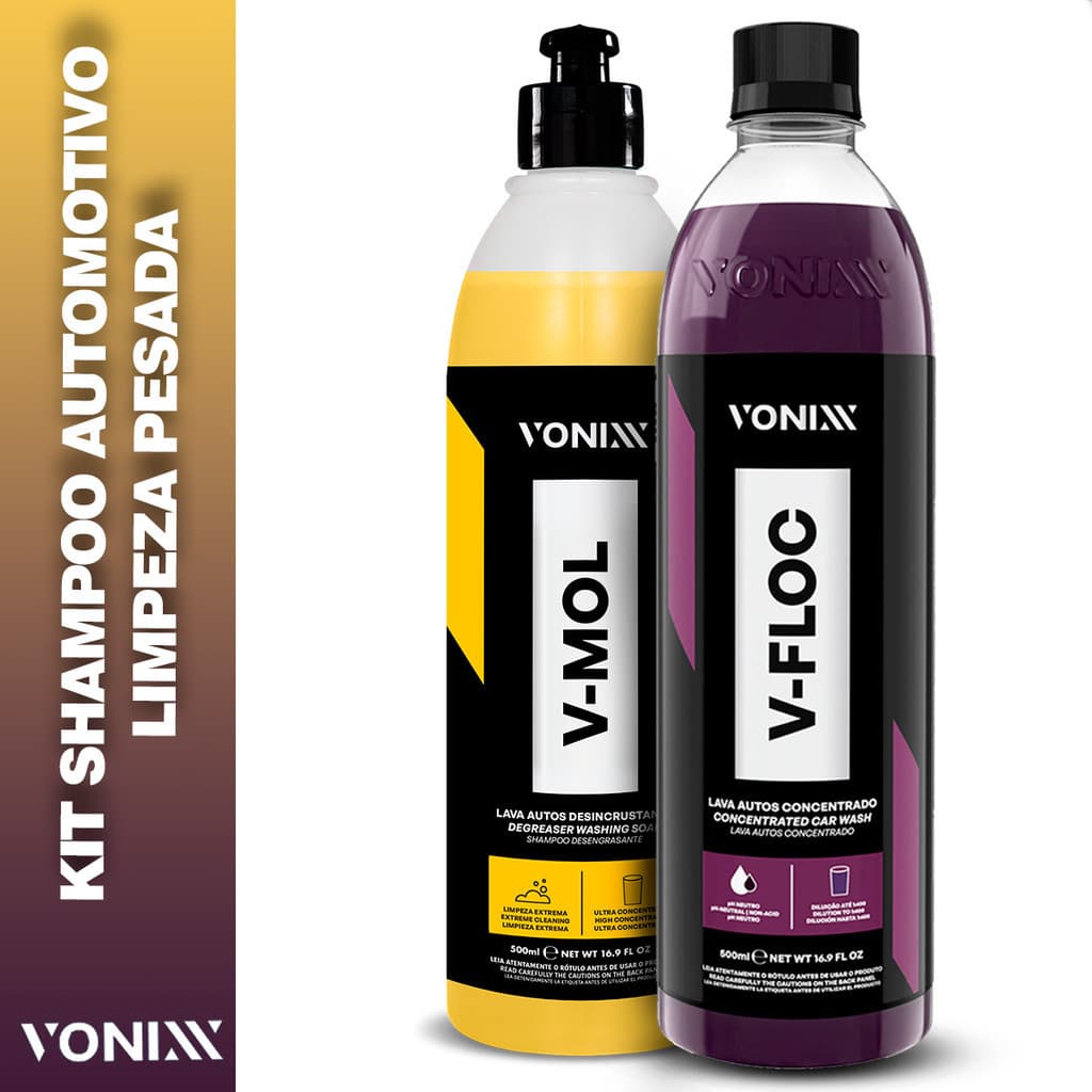 Kit Shampoo Automotivo Sujeira Pesada V-Mol + V Floc 500ml Vonixx