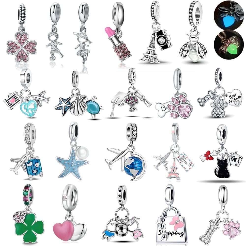 Pingente 925 prata pingente pulseira três em um pingente Firefly Night Light charme