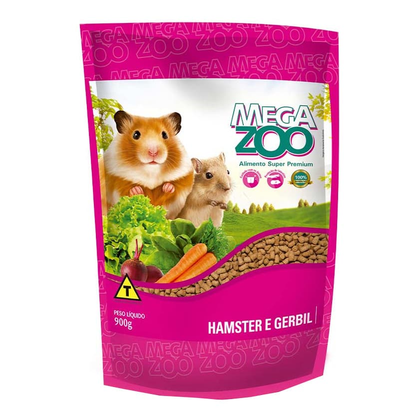 RAÇÃO SUPER PREMIUM MEGAZOO EXTRUSADA HAMSTER E GERBIL 900GR RACAO ALIMENTO COMPLETO BALANCEADO