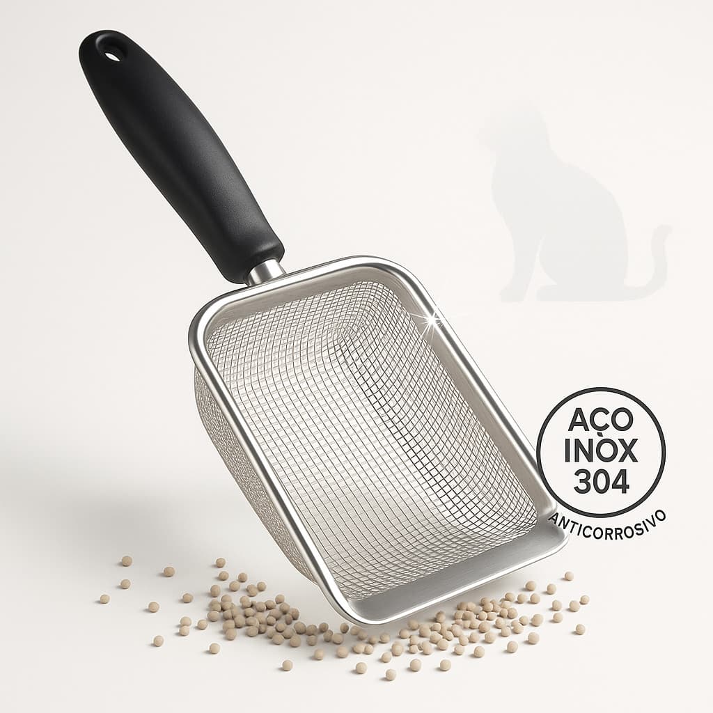 Pá Inox Higiênica para Gatos, Terrários e Gaiolas | Peneira Fina Anticorrosiva Resistência 304