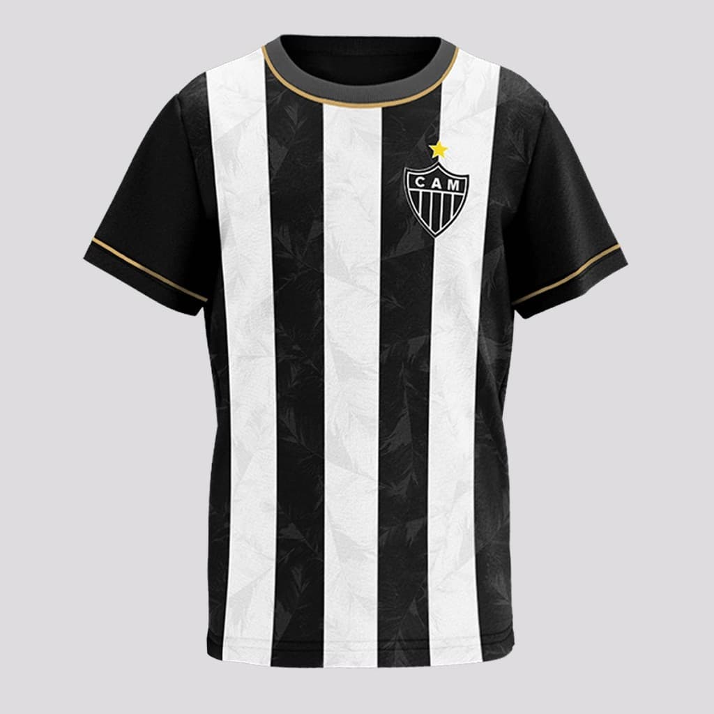 Camisa Atlético Mineiro Trevo Infantil Preta e Branca