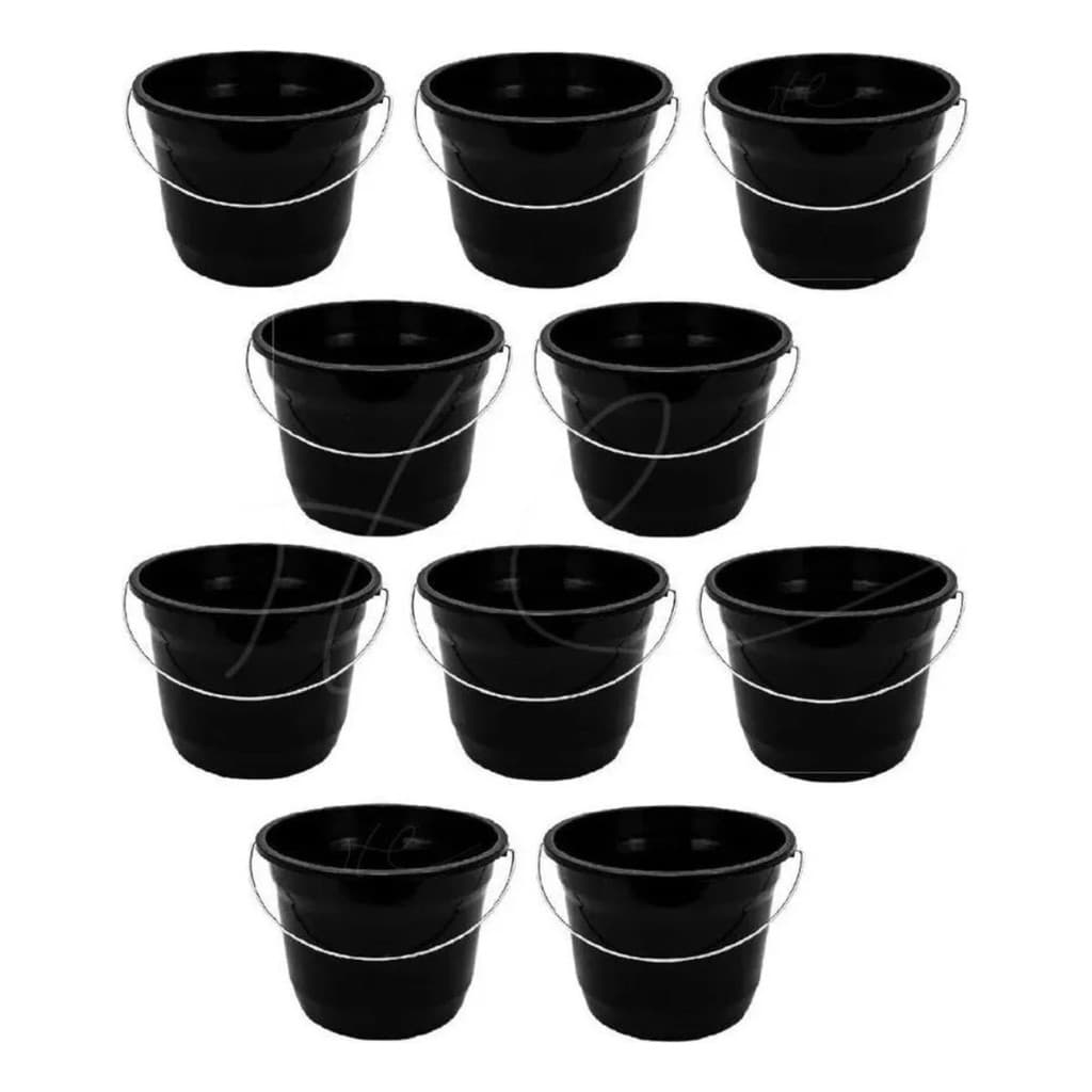 Kit 1 a 10 Baldes Plástico 5 Litros Preto Alça Reforçada Limpeza Casa Cozinha Bar Restaurante Festa