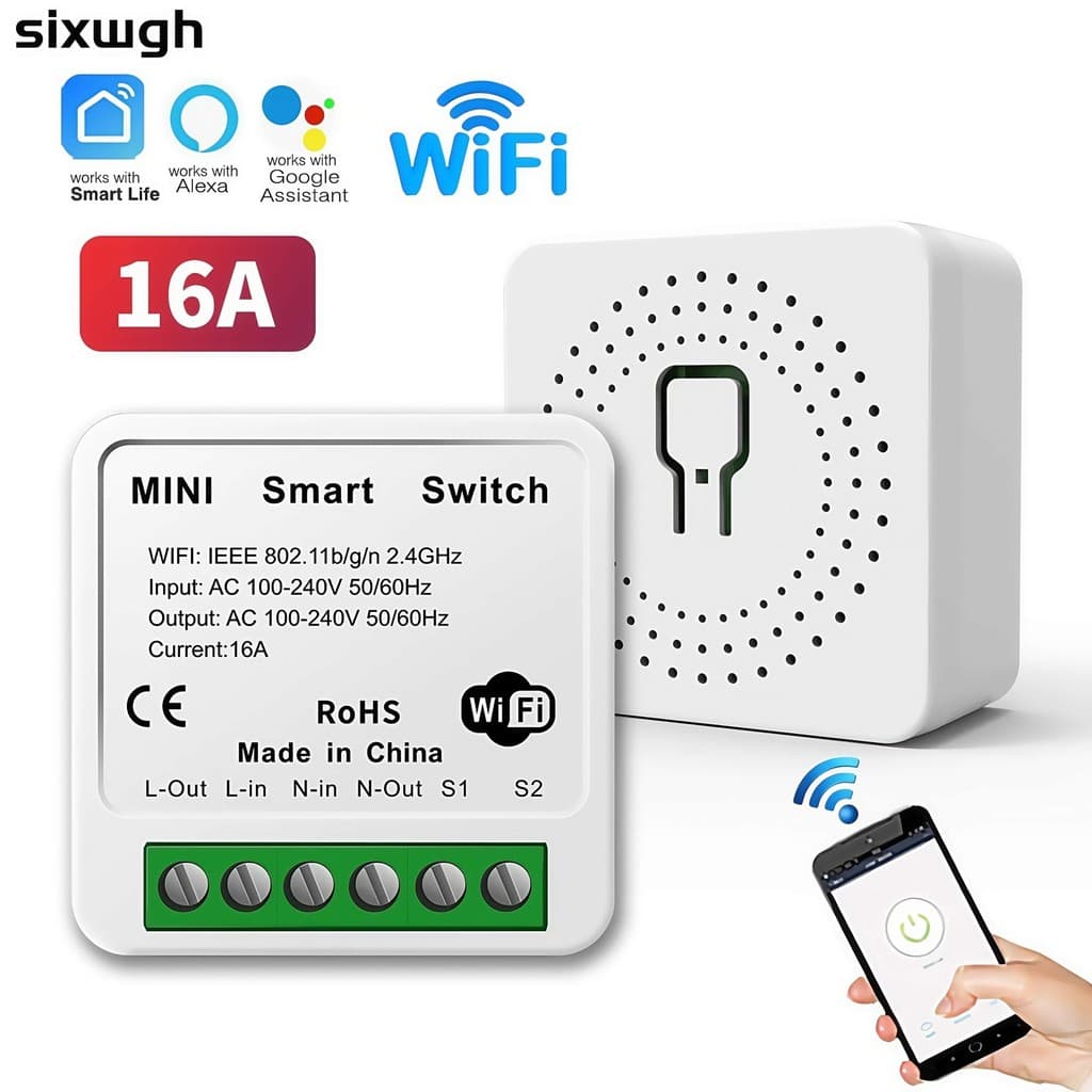 Módulo Interruptor Inteligente Tuya WiFi, Suporta Controle 1 canal, 100-240V, Funciona com Alexa, Google Home