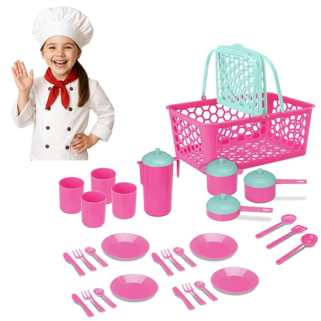 Cesta Infantil Menina Brinquedo Panelinhas Cozinha Completo