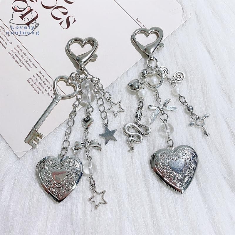 lovelycactushg Y2K Punk Coração Cobra Arco Pingente Chaveiro Personalidade Doce Legal Frisado Moda Saco Encantos Chave T