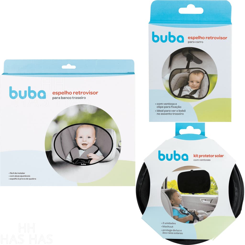 Kit Completo Espelho Retrovisor + Espelho Para Banco Traseiro + Kit 2 Protetor Solar Carro Buba